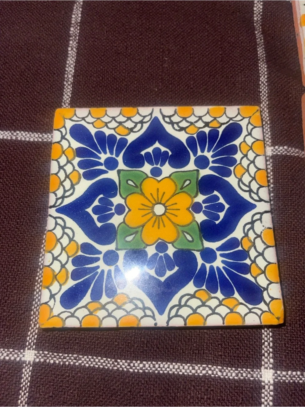 Set of 5 Matching Mexican Talavera Tile Coasters Bright Artistic